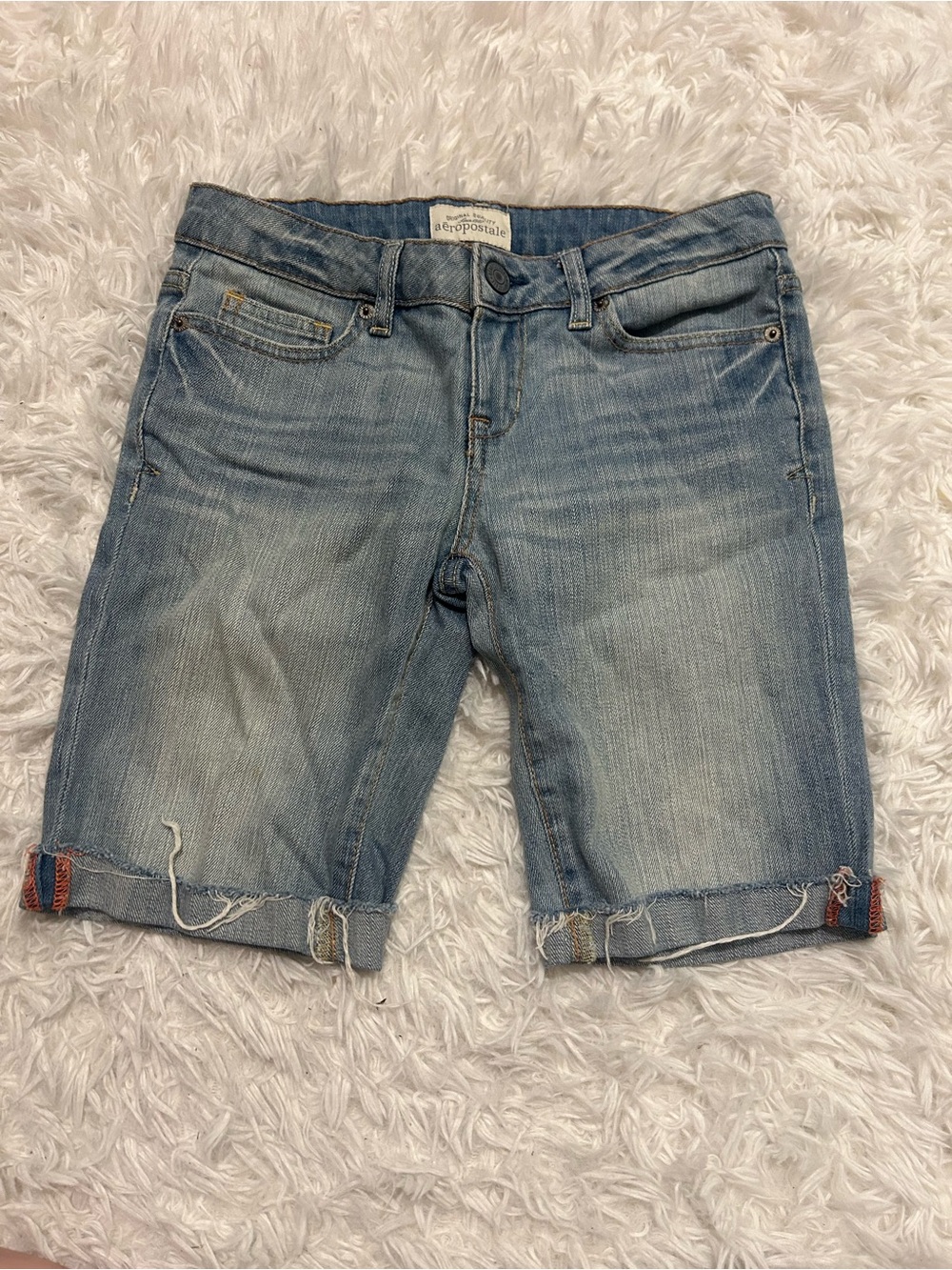 Aeropostale light denim jean shorts Bermuda frayed rolled cuffs size 1/2 Y2K XS